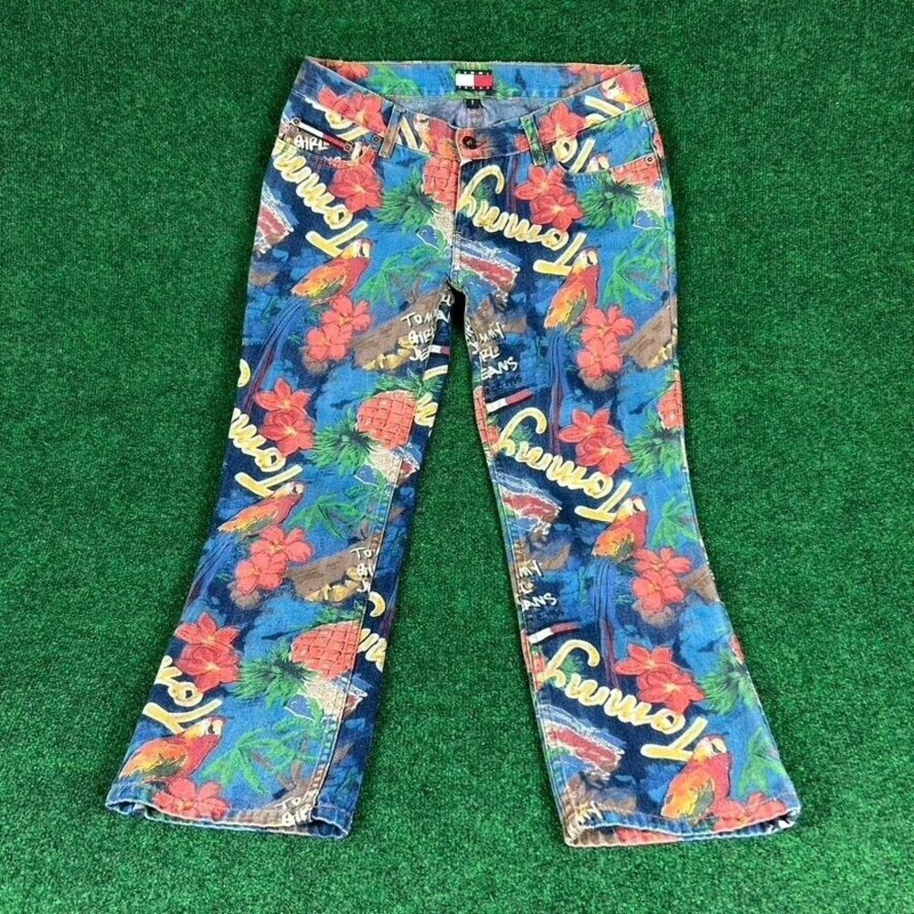 Tommy Hilfiger Womens 7 Tropical All over Print Jeans‎ Denim Floral Parrot - Picture 2 of 7